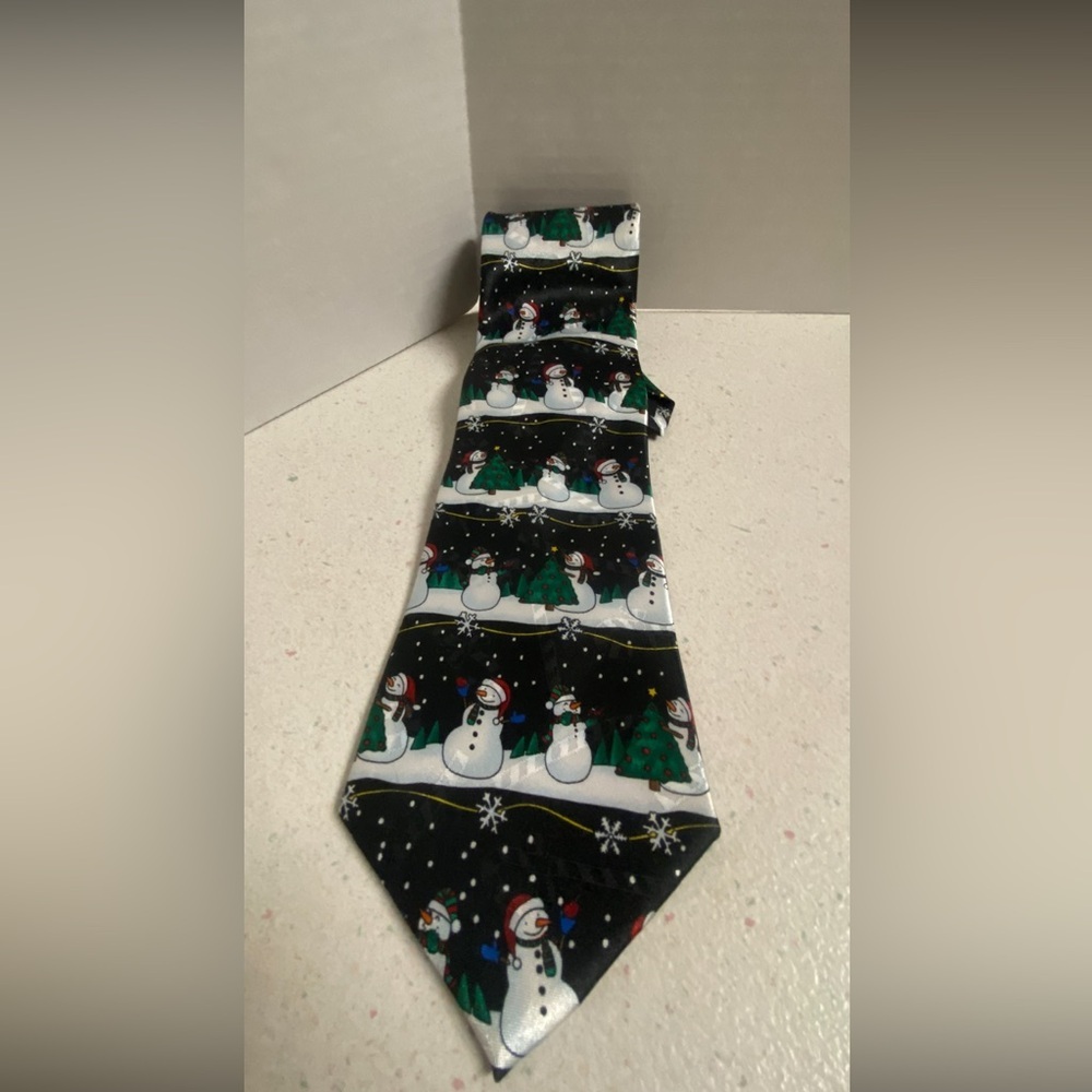 Hallmark Snowman and Tree Holiday Tie - Black and White Christmas